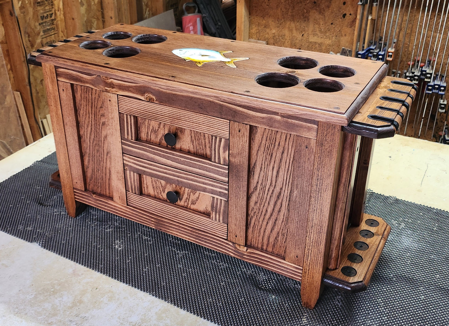 Elkhorn Fly Rod & Reel Cabinet with Side Rod Racks - Saltwater