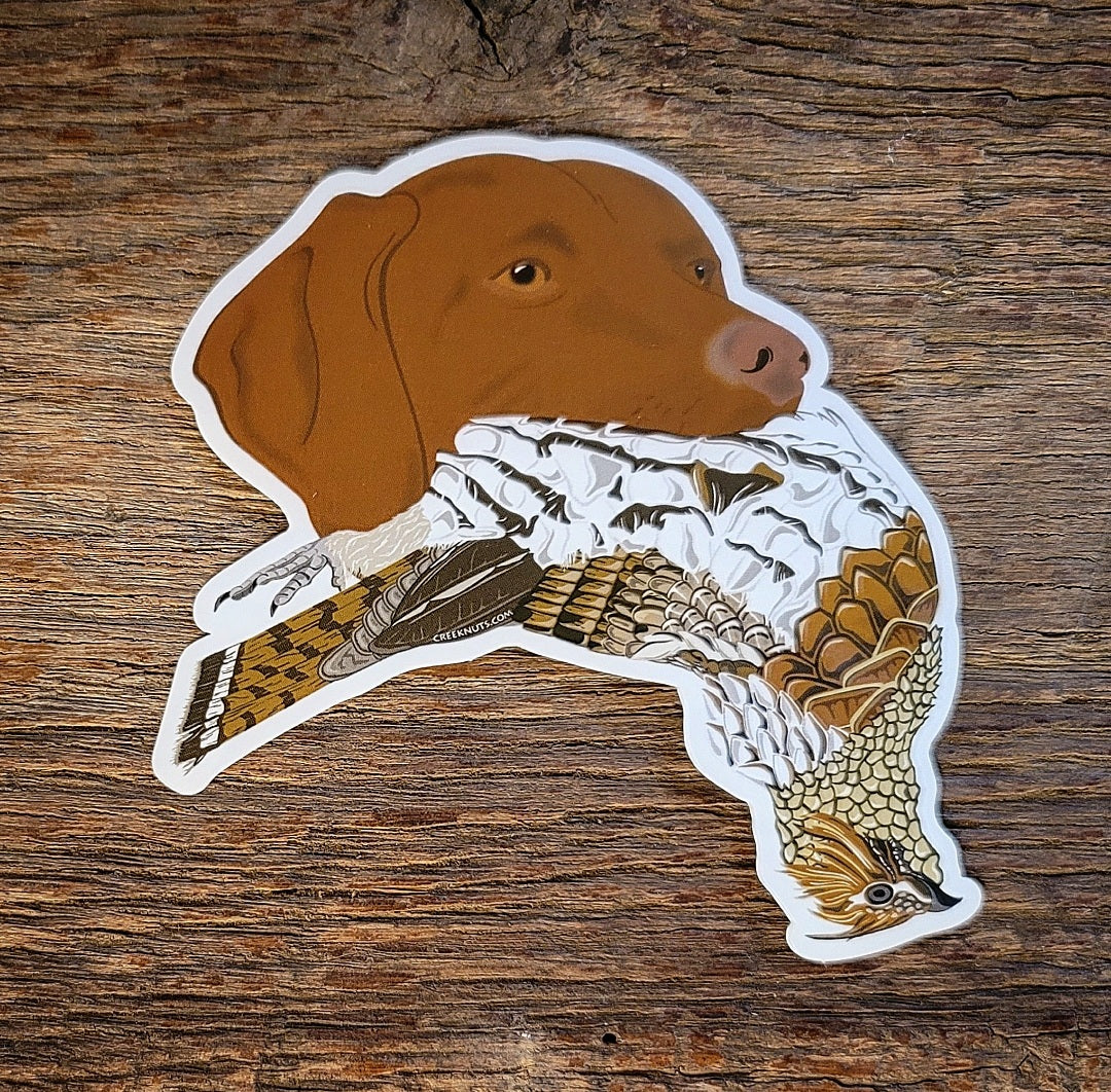 Vizsla with Grouse Sticker