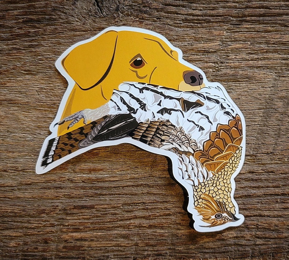 Yellow Labrador Retriever with Grouse Sticker
