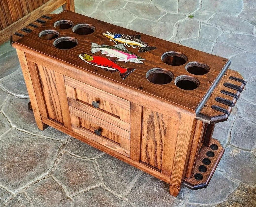 Elkhorn Fly Rod & Reel Cabinet with Side Rod Racks - Salmon & Exotic Species