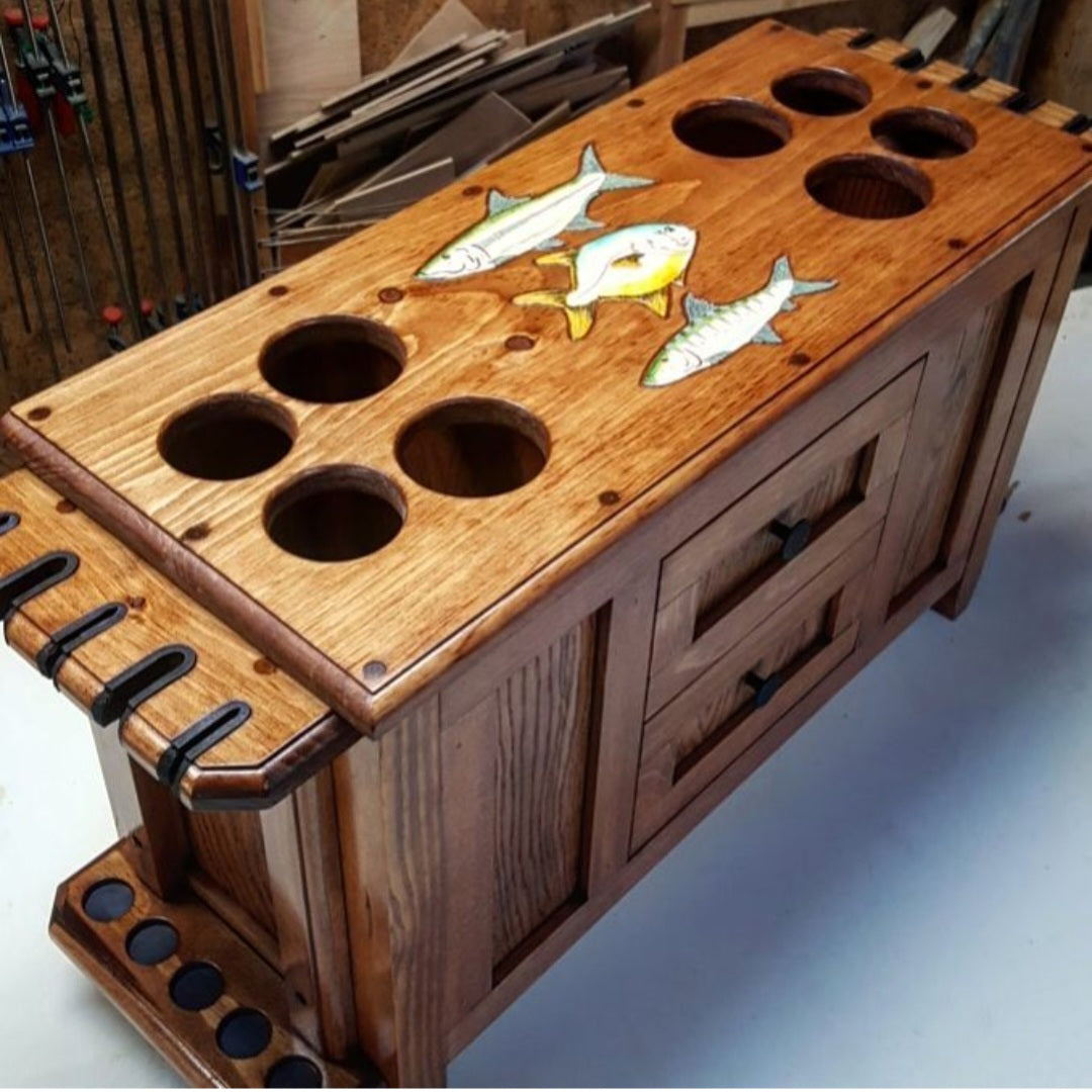 Elkhorn Fly Rod & Reel Cabinet with Side Rod Racks - Saltwater