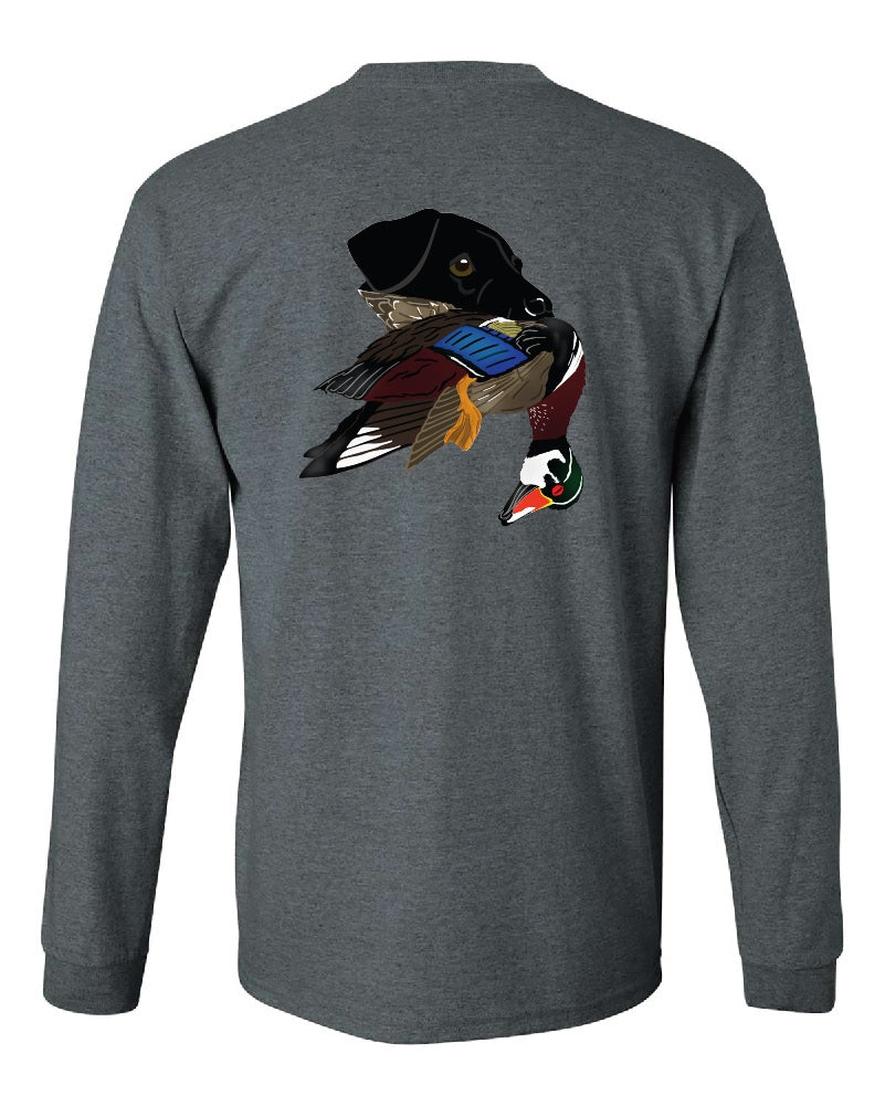 Black Labrador Retriever with Wood Duck Long Sleeve T-Shirt