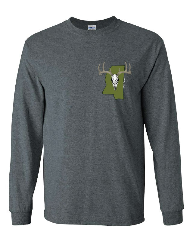 Angry Buck with State Whitetail Euro Mount Long Sleeve T-Shirt