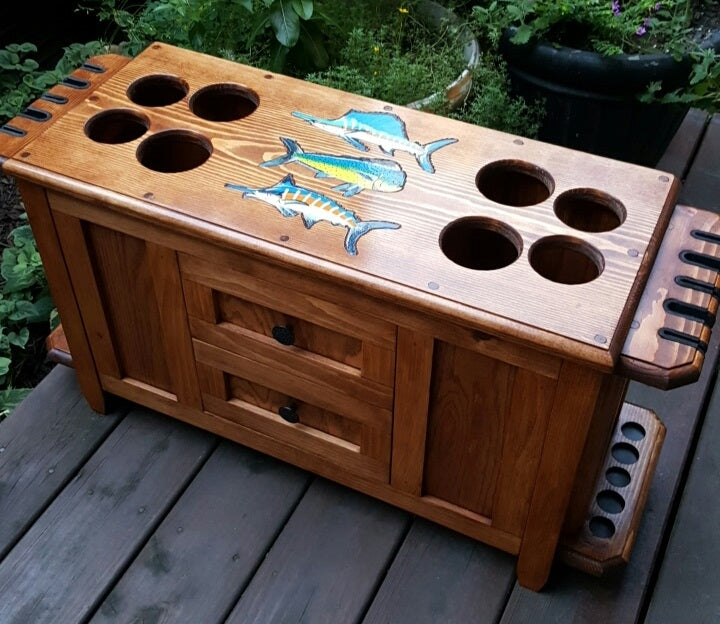 Elkhorn Fly Rod & Reel Cabinet with Side Rod Racks - Saltwater