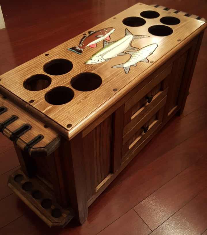 Elkhorn Fly Rod & Reel Cabinet with Side Rod Racks - Saltwater