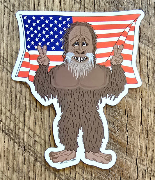 Bigfoot with USA Flag Sticker