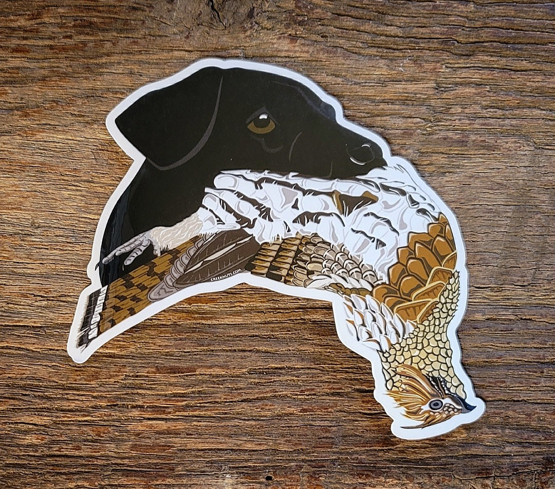 Black Labrador Retriever with Ruffed Grouse Sticker