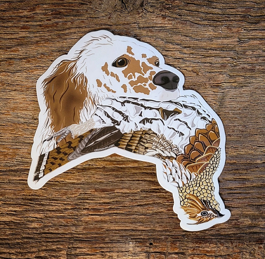 Red English Setter with Grouse Sticker