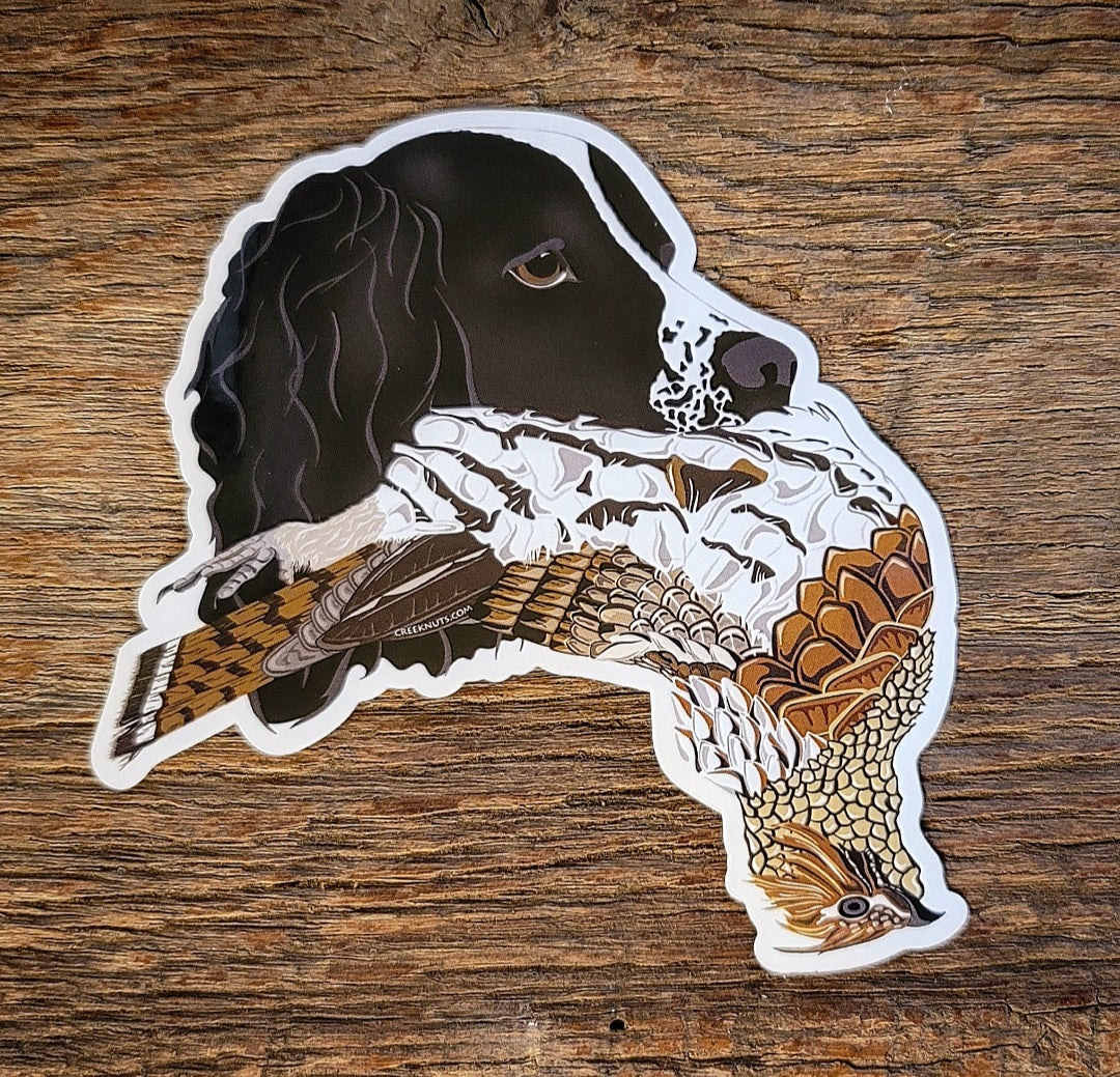 Black Springer Spaniel with Ruffed Grouse Sticker