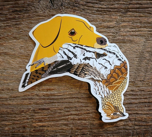 Yellow Labrador Retriever with Grouse Sticker