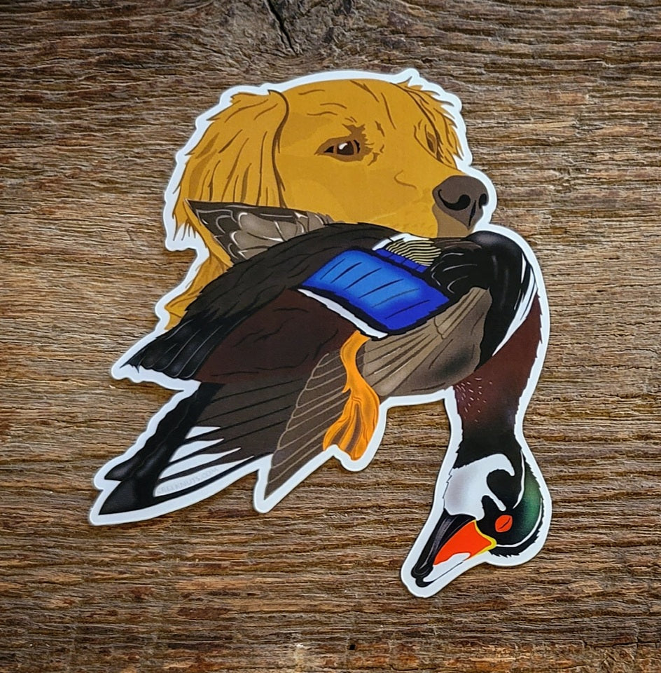 Golden Retriever with Wood Duck Sticker
