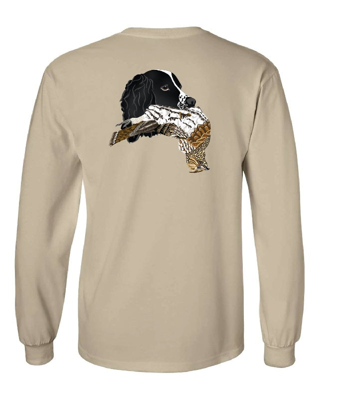 Black Springer Spaniel with Grouse Long Sleeve T-Shirt