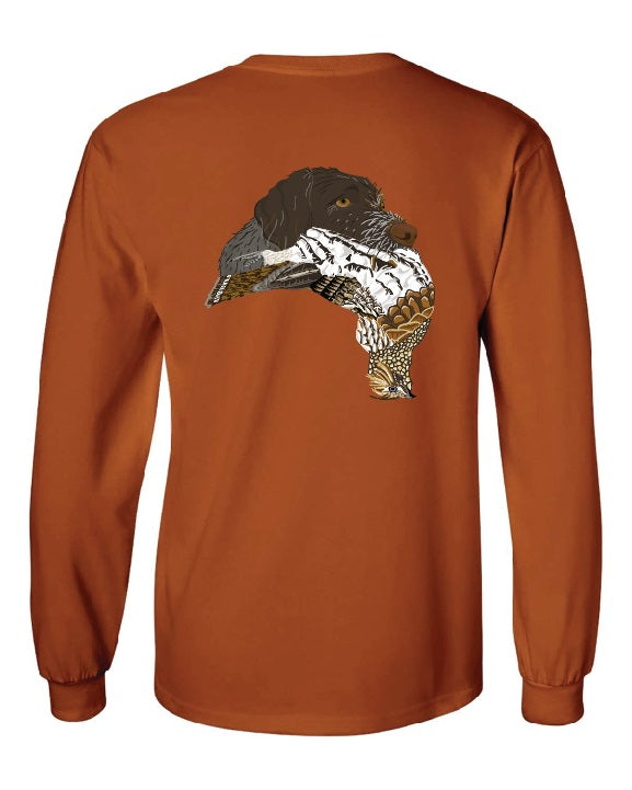German Wirehaired Pointer with Grouse Long Sleeve T-Shirt